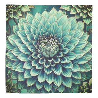 Dahlia Flower in Teal Aqua Blue Digital Art