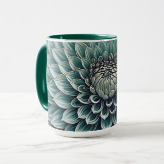 Dahlia Flower in Teal Aqua Blue Digital Art