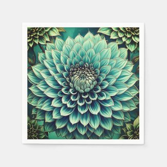 Dahlia Flower in Teal Aqua Blue Digital Art