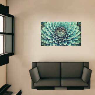 Dahlia Flower in Teal Aqua Blue Digital Art