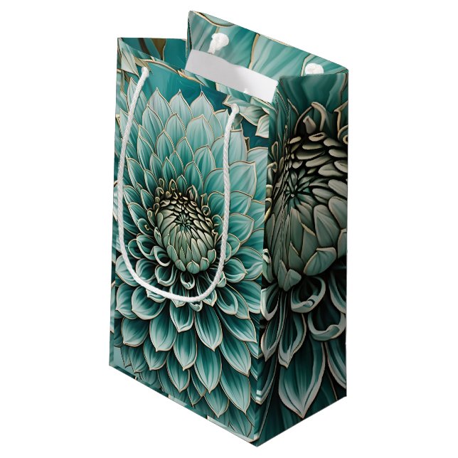 Dahlia Flower in Teal Aqua Blue Digital Art Small Gift Bag (Back Angled)