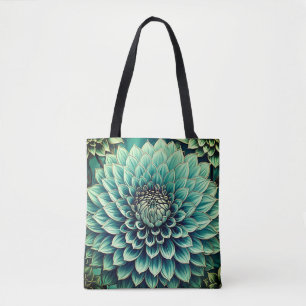 Dahlia Flower in Teal Aqua Blue Digital Art Tote Bag
