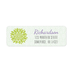 Dahlia Flower Lime Green Ikat Background Modern Label