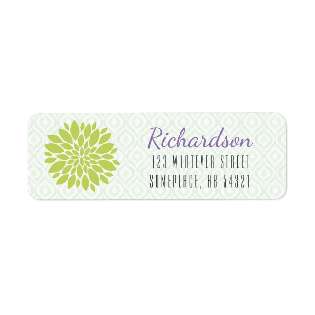 Dahlia Flower Lime Green Ikat Background Modern Label (Front)