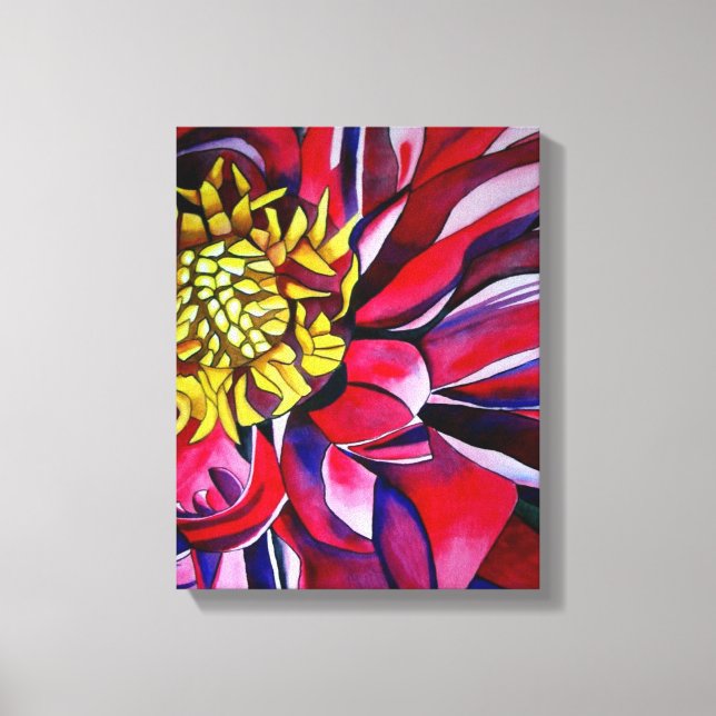 Dahlia flower original abstract watercolor art canvas print (Front)