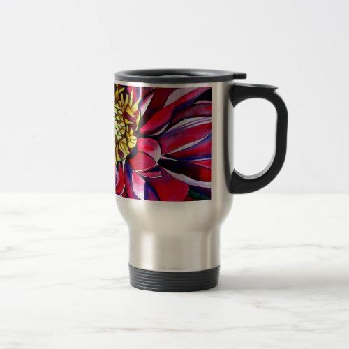 Dahlia flower original abstract watercolor art travel mug