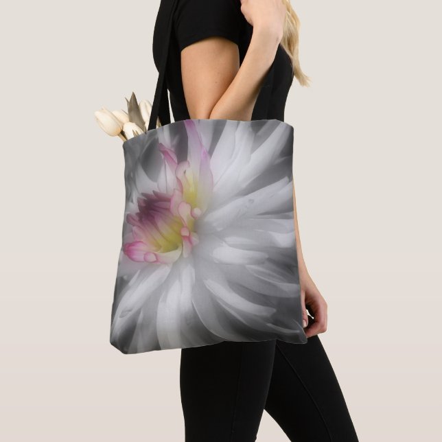 Dahlia Flower Partial Color Tote Bag (Close Up)