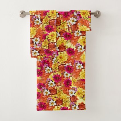 Dahlia Flower Pattern Floral Bath Towel Set