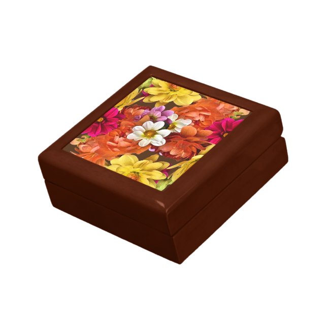 Dahlia Flower Pattern Floral Jewelry Keepsake Box