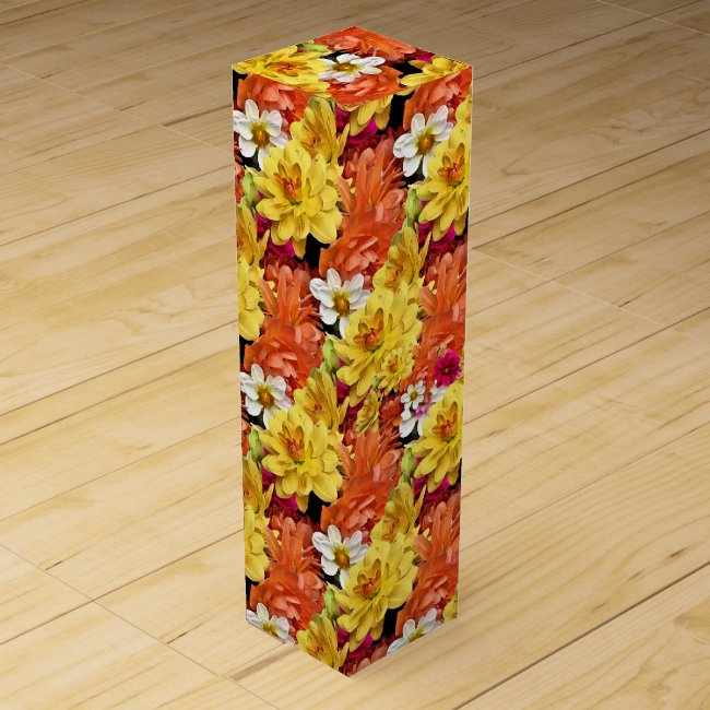 Dahlia Flower Pattern Floral Wine Gift Box