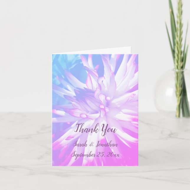 Dahlia Flower Personalized Wedding Photo Thank You Card (Front)