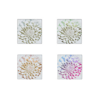 Dahlia flower stone magnet set of four