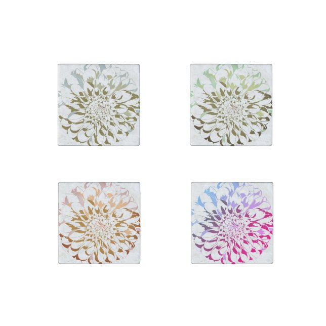 Dahlia flower stone magnet set of four (Front)