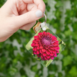 Dahlia Flower, Vibrant Crimson Bloom Keychain