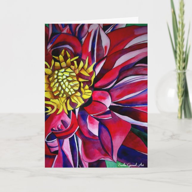 Dahlia flower watercolour art Mother's Day card (Front)