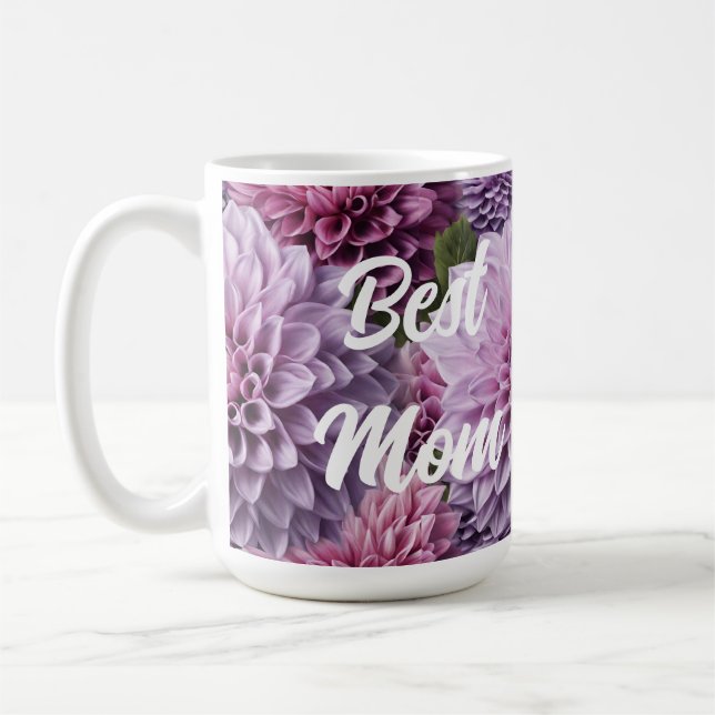 Dahlia Flowers AI Art Design Best Mom  Coffee Mug (Left)