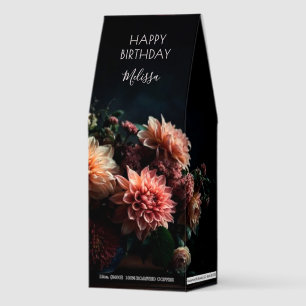 Dahlia Flowers Black Background Add Name Roasted Coffee