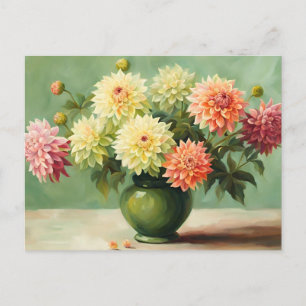 Dahlia Flowers Bouquet Illustration Postcard