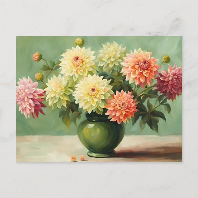 Dahlia Flowers Bouquet Illustration  Postcard (Front)