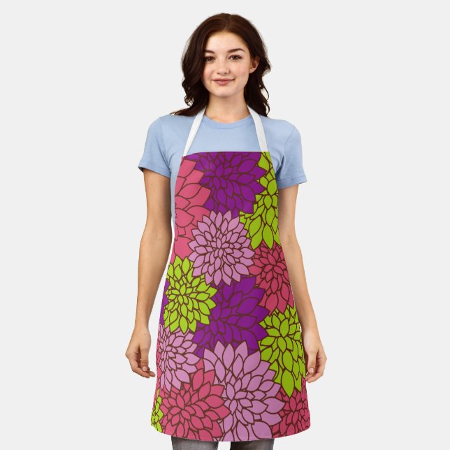 Dahlia Flowers, Colorful Flowers, Floral Pattern Apron (Worn)