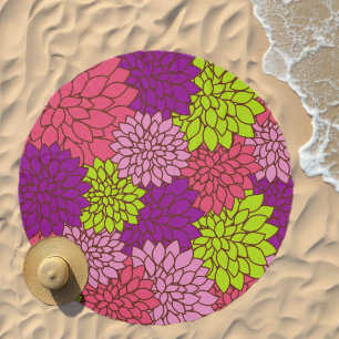 Dahlia Flowers, Colorful Flowers, Floral Pattern Beach Towel