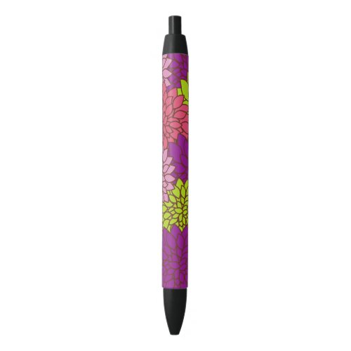 Dahlia Flowers Colorful Flowers Floral Pattern Black Ink Pen