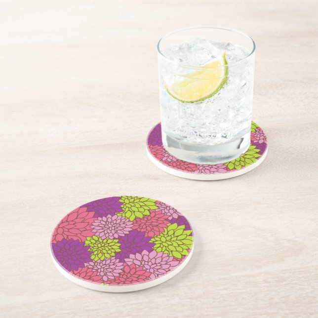 Dahlia Flowers, Colorful Flowers, Floral Pattern Coaster (Side)