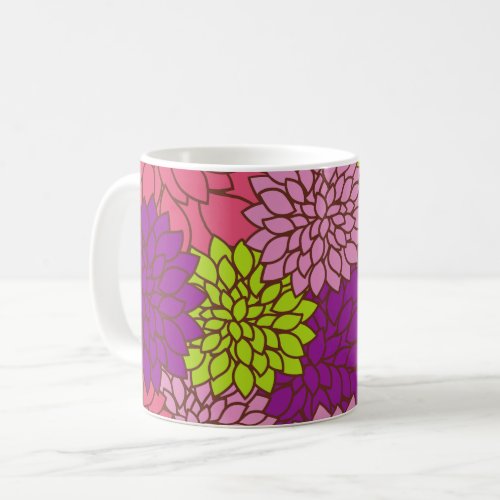 Dahlia Flowers Colorful Flowers Floral Pattern Coffee Mug