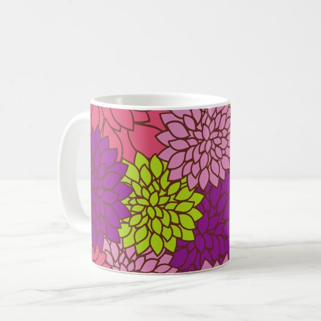 Dahlia Flowers, Colorful Flowers, Floral Pattern Coffee Mug (Front Left)