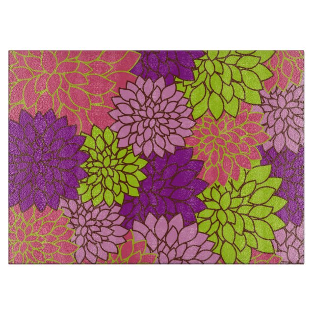 Dahlia Flowers, Colorful Flowers, Floral Pattern Cutting Board (Front)