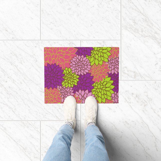 Dahlia Flowers, Colorful Flowers, Floral Pattern Doormat (Indoor)