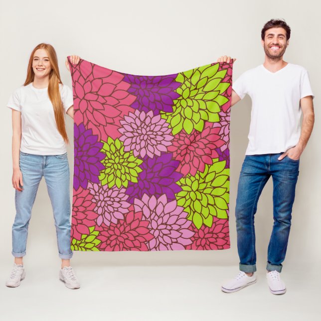 Dahlia Flowers, Colorful Flowers, Floral Pattern Fleece Blanket (In Situ)