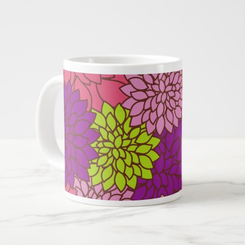 Dahlia Flowers Colorful Flowers Floral Pattern Giant Coffee Mug