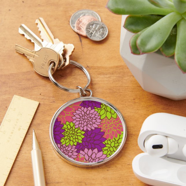 Dahlia Flowers, Colorful Flowers, Floral Pattern Keychain (Desk)