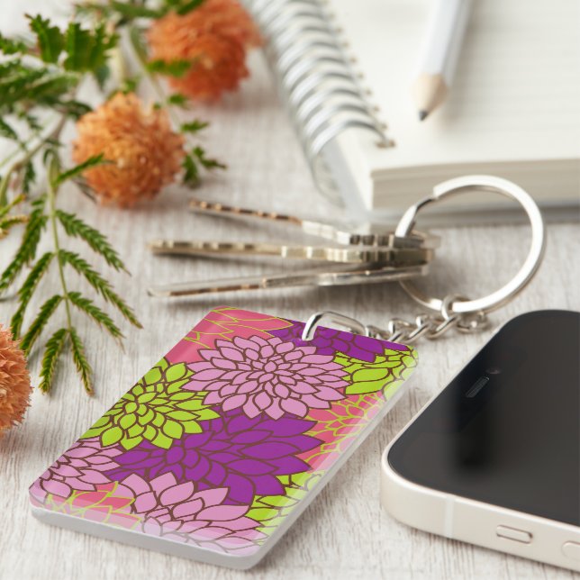 Dahlia Flowers, Colorful Flowers, Floral Pattern Keychain (Front Right)