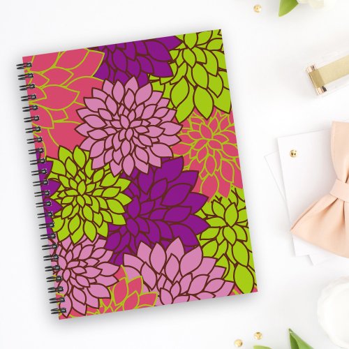 Dahlia Flowers Colorful Flowers Floral Pattern Notebook