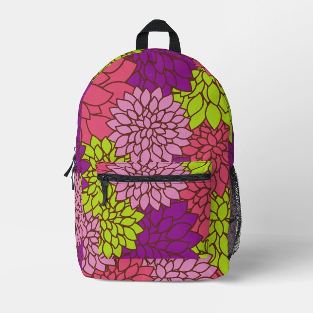 Dahlia Flowers, Colorful Flowers, Floral Pattern Printed Backpack (Front)