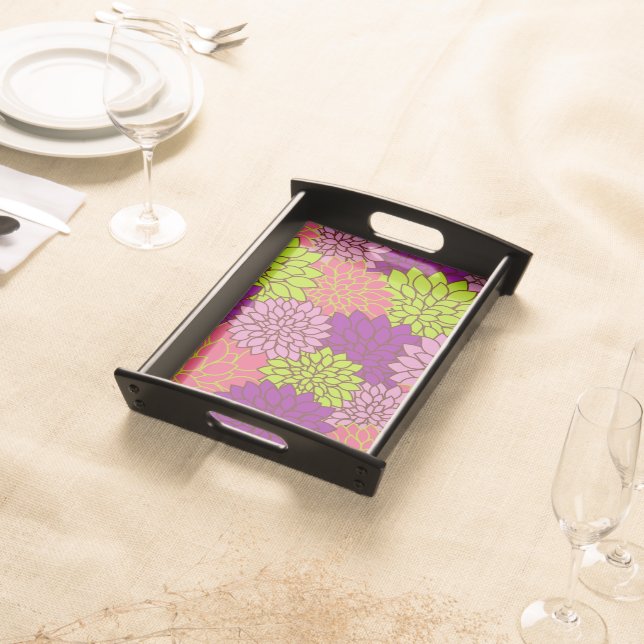 Dahlia Flowers, Colorful Flowers, Floral Pattern Serving Tray (Front)