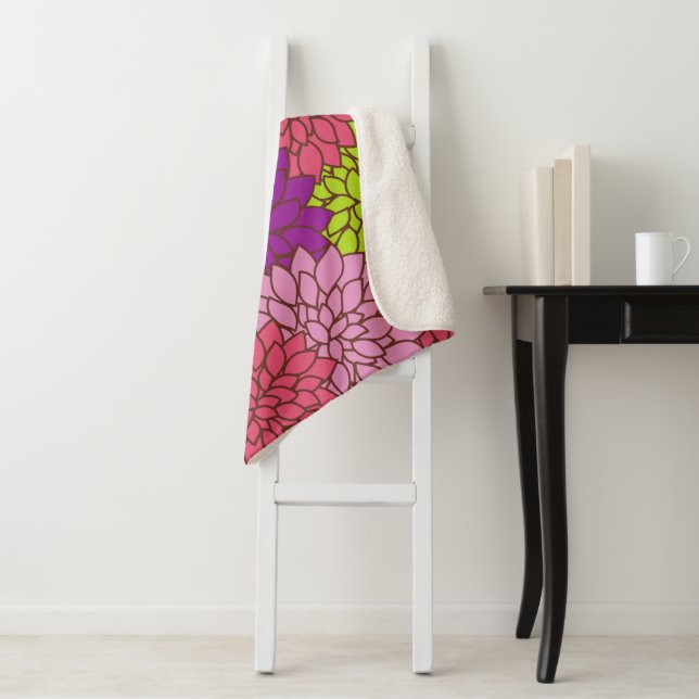 Dahlia Flowers, Colorful Flowers, Floral Pattern Sherpa Blanket (In Situ)