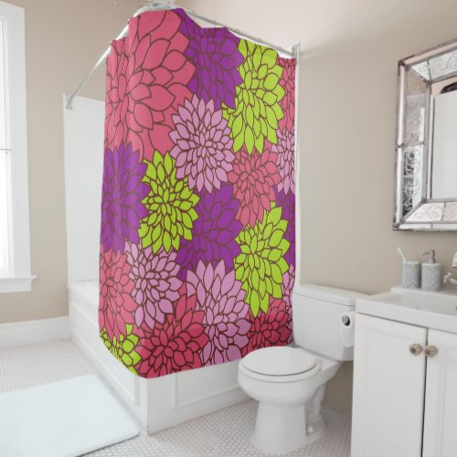 Dahlia Flowers Colorful Flowers Floral Pattern Shower Curtain