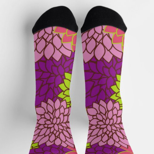 Dahlia Flowers Colorful Flowers Floral Pattern Socks