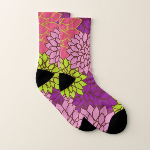 Dahlia Flowers Colorful Flowers Floral Pattern Socks