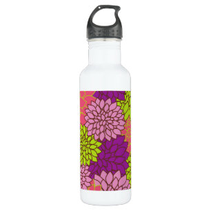 Dahlia Flowers, Colorful Flowers, Floral Pattern Stainless Steel Water Bottle