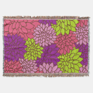 Dahlia Flowers, Colorful Flowers, Floral Pattern Throw Blanket