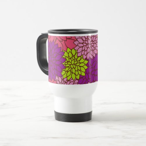 Dahlia Flowers Colorful Flowers Floral Pattern Travel Mug