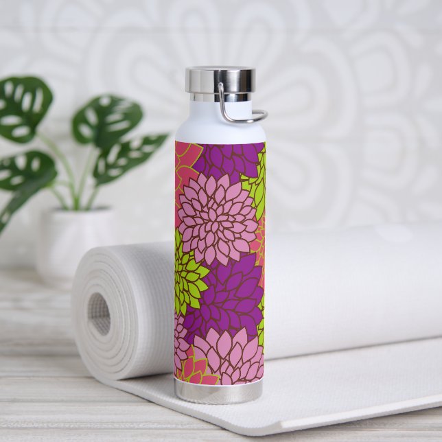 Dahlia Flowers, Colorful Flowers, Floral Pattern Water Bottle (Yoga)