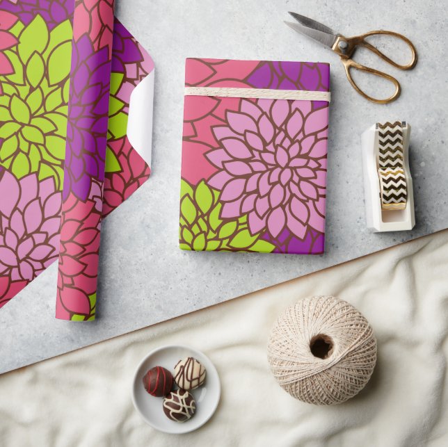 Dahlia Flowers, Colorful Flowers, Floral Pattern Wrapping Paper (Crafts)