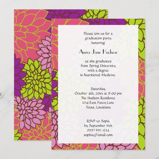 Dahlia Flowers, Colorful Flowers, Graduation Invitation (Front/Back)