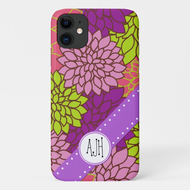 Dahlia Flowers, Colorful Flowers, Monogram Case-Mate iPhone Case (Back)