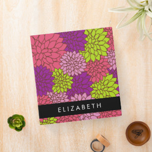 Dahlia Flowers, Colorful Flowers, Your Name 3 Ring Binder